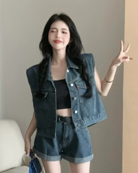 Korean style waistcoat short jeans 2pcs set