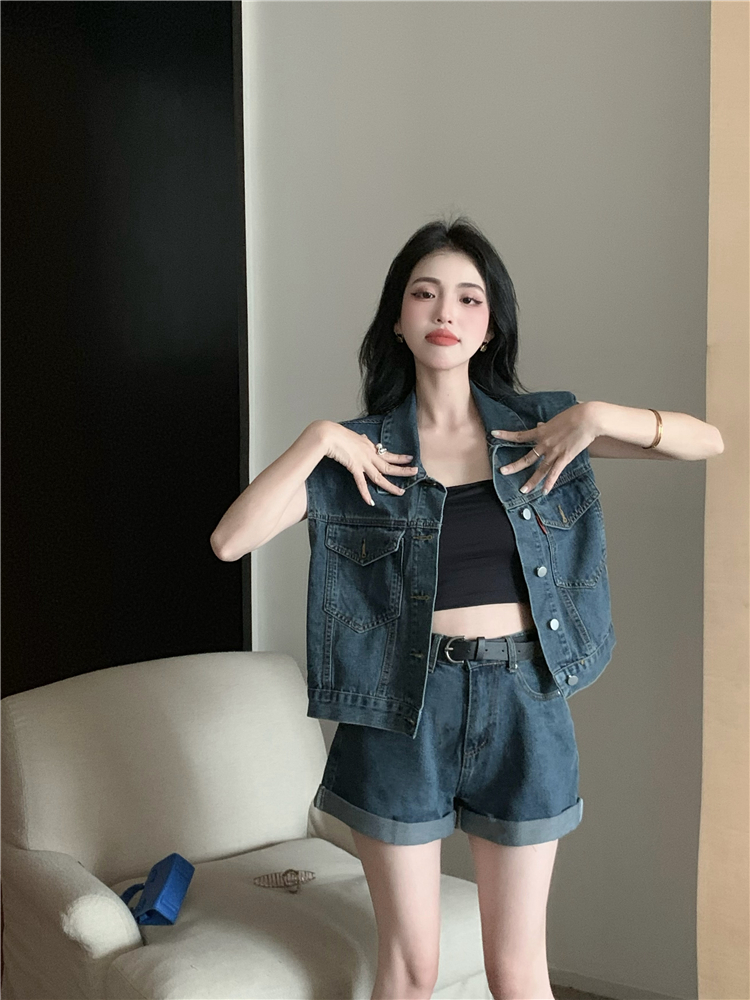 Korean style waistcoat short jeans 2pcs set