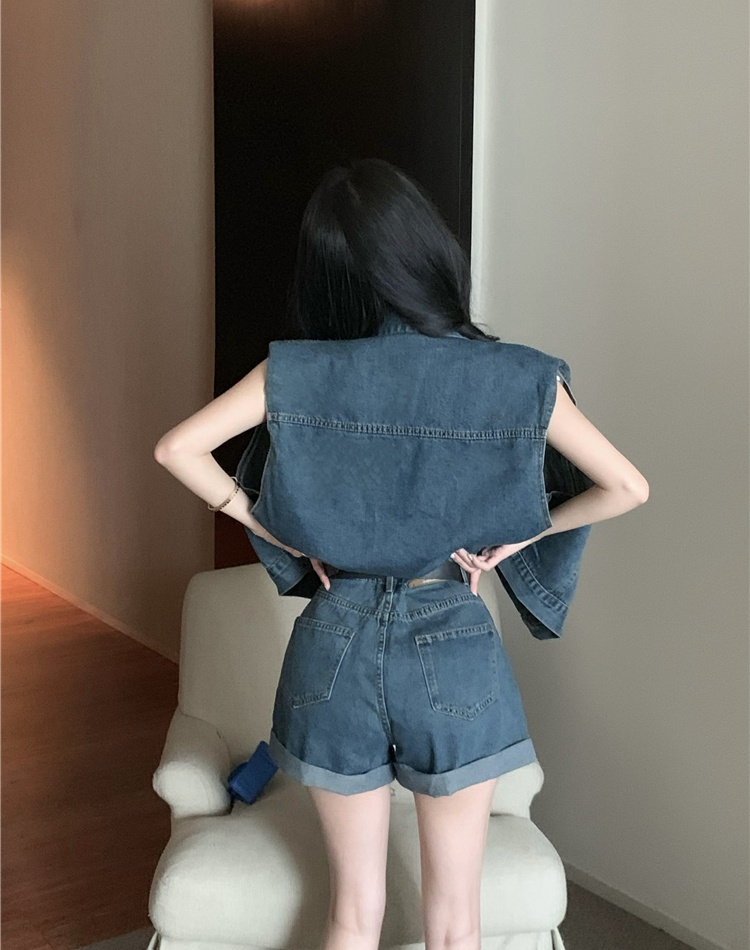 Korean style waistcoat short jeans 2pcs set