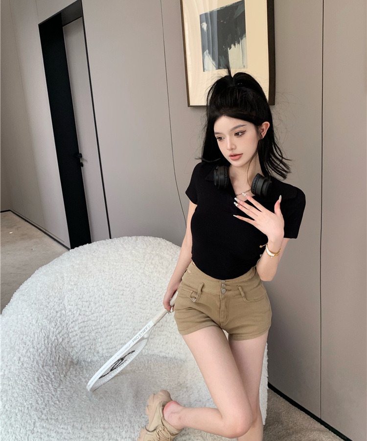 All-match short jeans high waist T-shirt for women