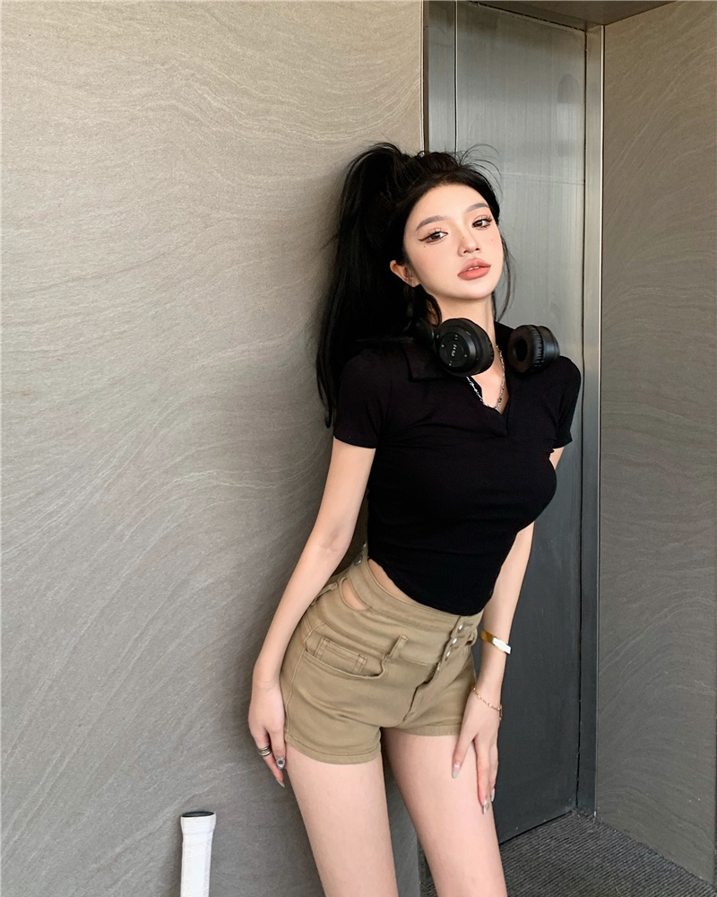 All-match short jeans high waist T-shirt for women