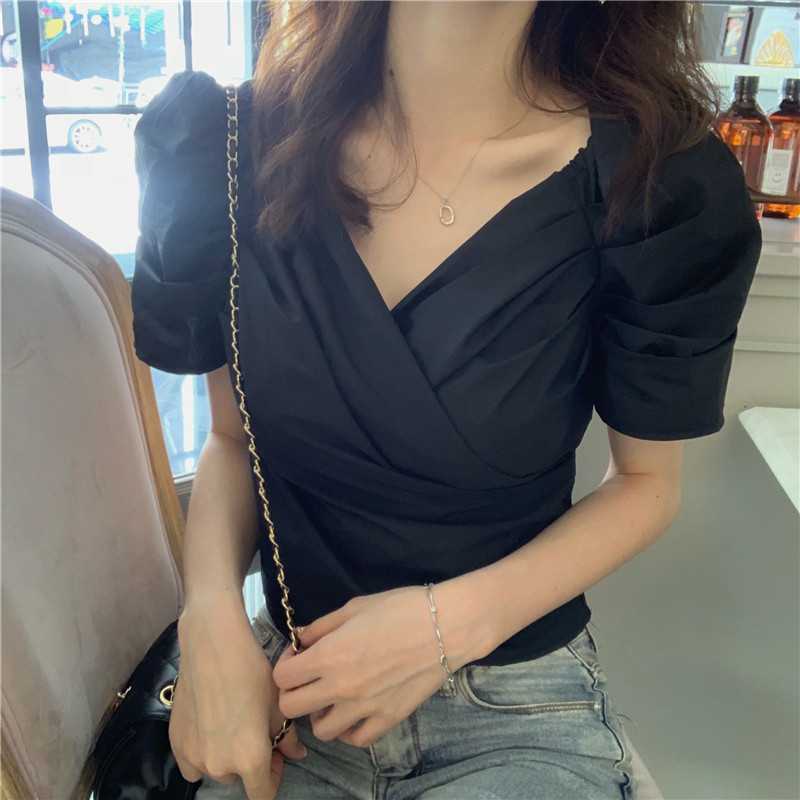 Pinched waist tops short sleeve shirt for women