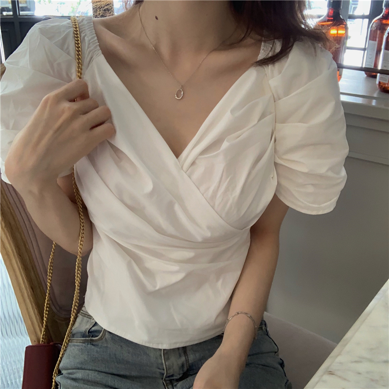 Pinched waist tops short sleeve shirt for women