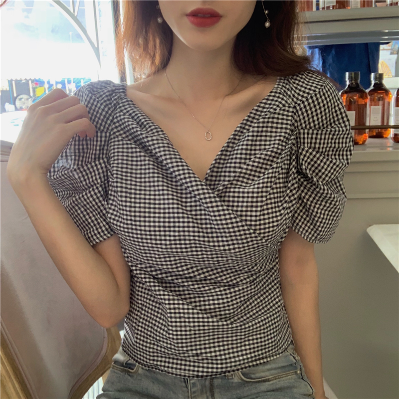 Pinched waist tops short sleeve shirt for women