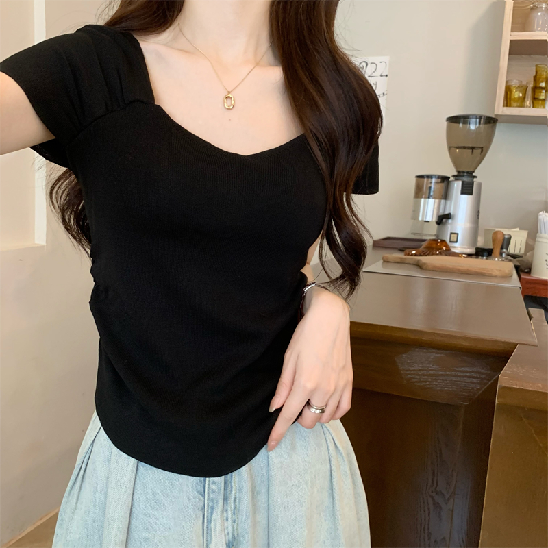 With chest pad niche unique sweater square collar fold tops