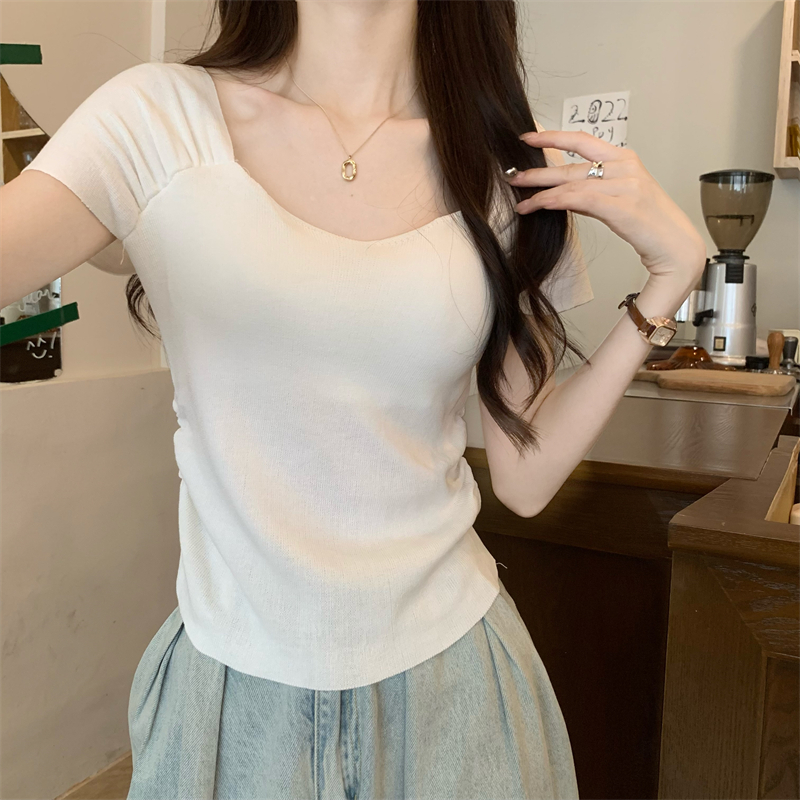 With chest pad niche unique sweater square collar fold tops