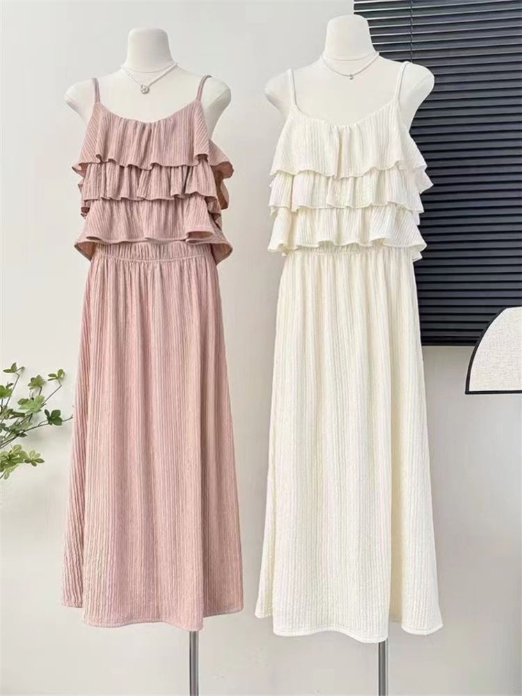 Elastic crimp lace skirt sling summer tops a set