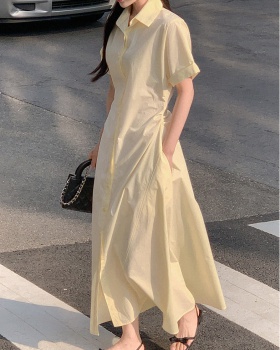 Korean style summer lapel dress simple folds shirt