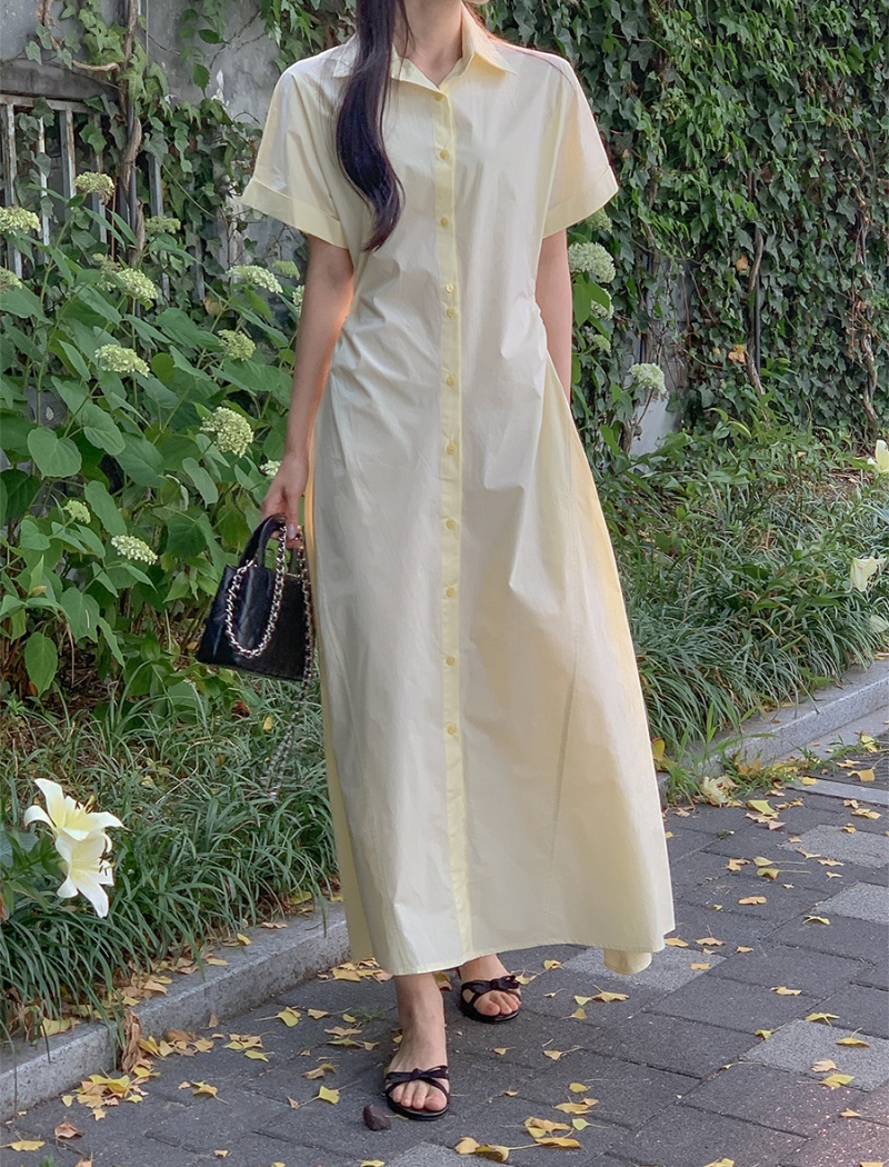 Korean style summer lapel dress simple folds shirt