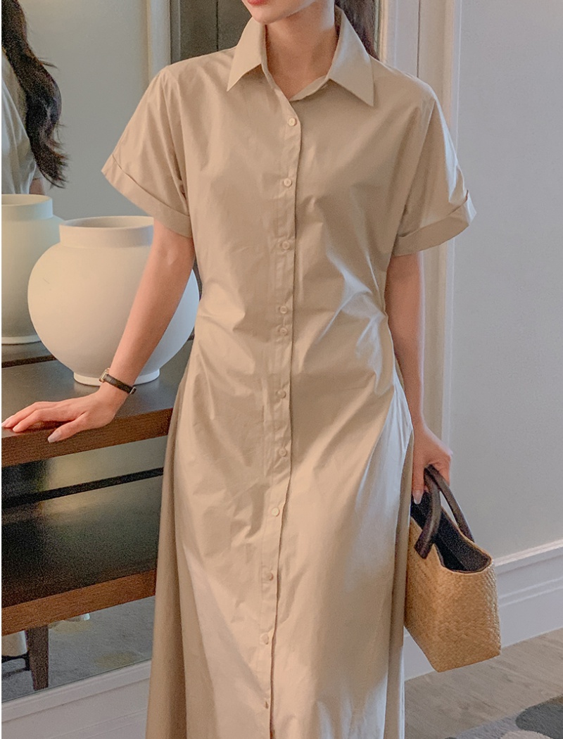 Korean style summer lapel dress simple folds shirt