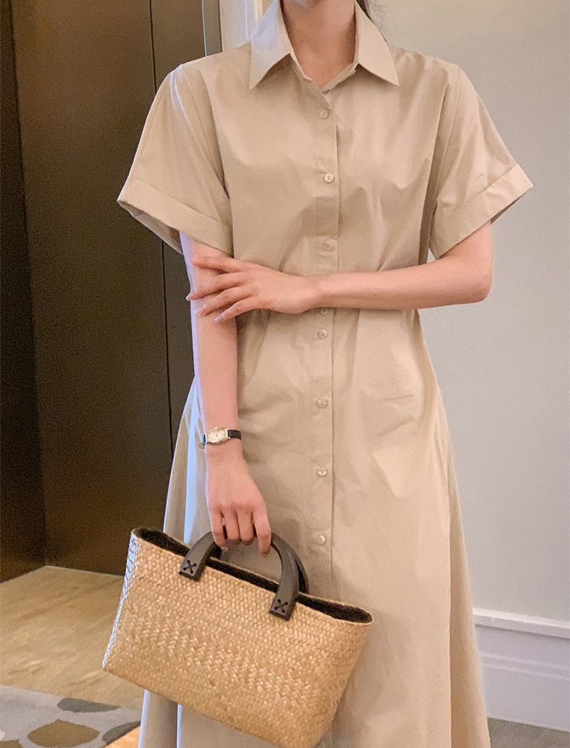 Korean style summer lapel dress simple folds shirt