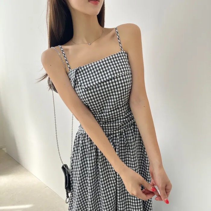 Pinched waist dress Korean style strap dress