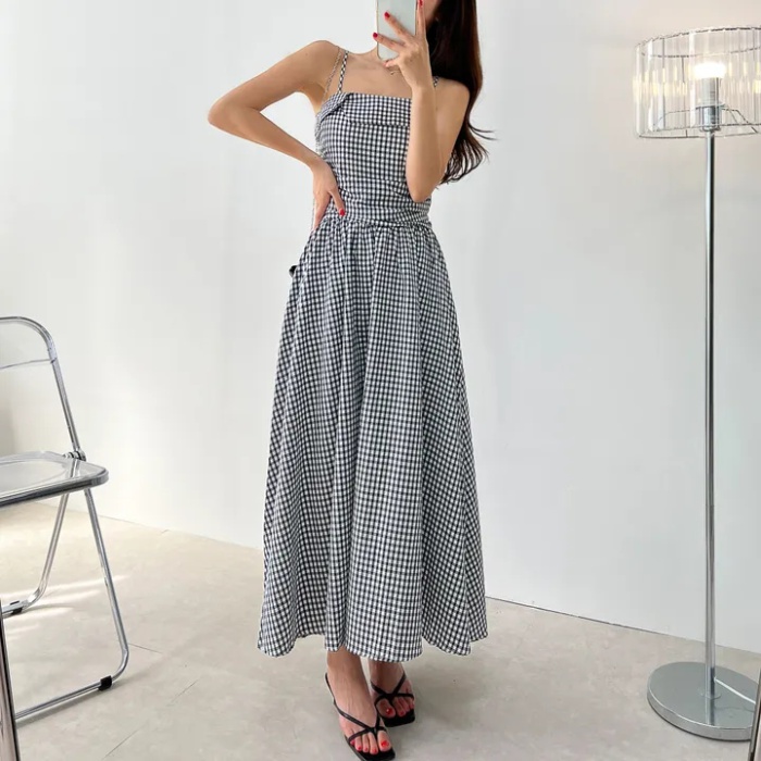 Pinched waist dress Korean style strap dress