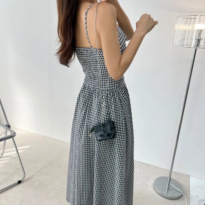 Pinched waist dress Korean style strap dress