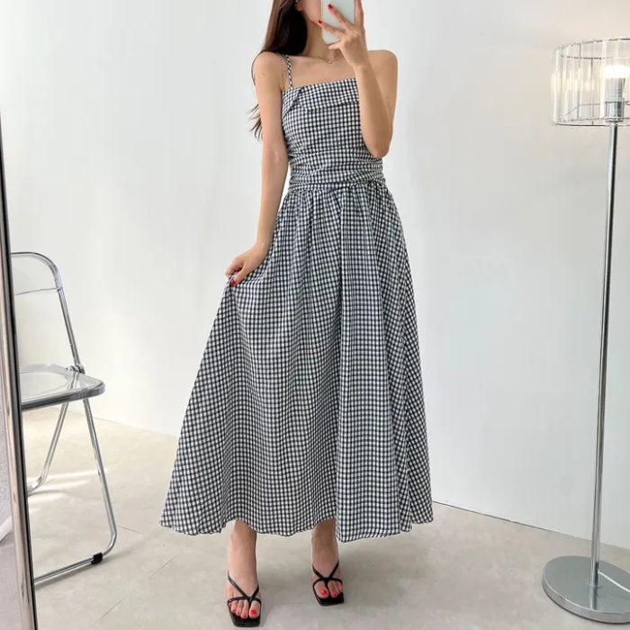 Pinched waist dress Korean style strap dress