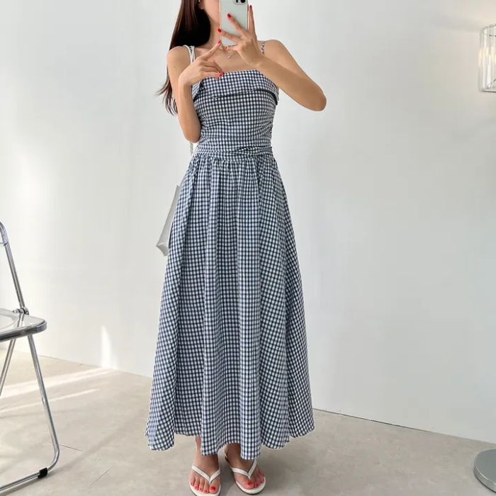 Pinched waist dress Korean style strap dress