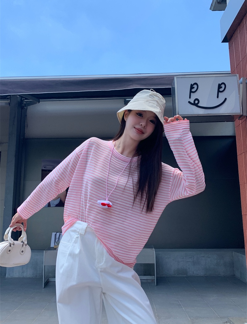 Thin knitted long sleeve shirts slim loose summer T-shirt