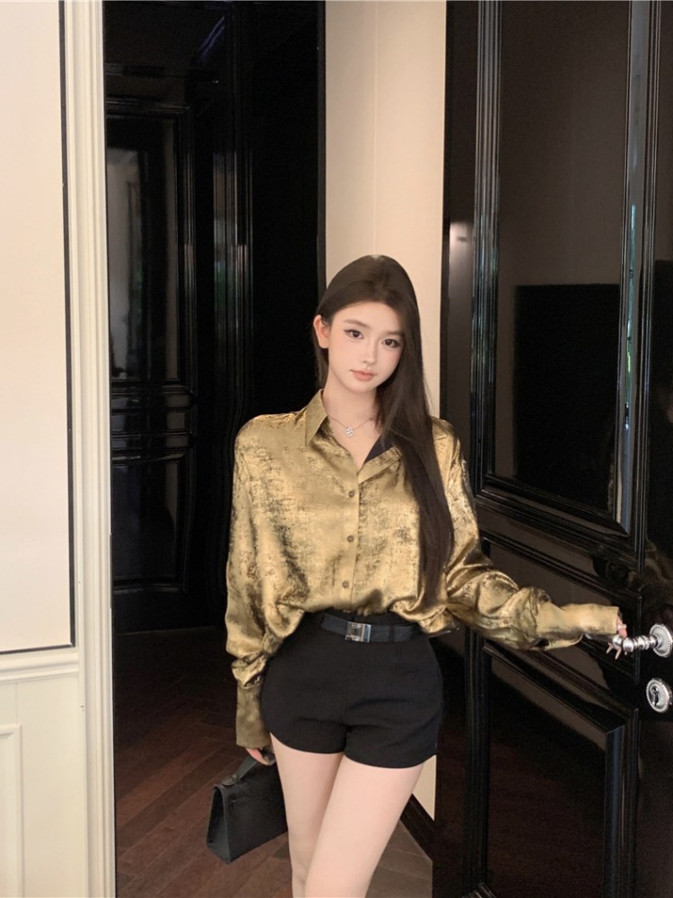 Casual gold temperament tops all-match long sleeve shirt