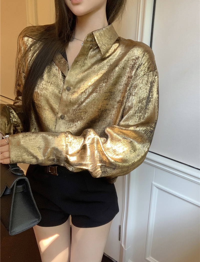 Casual gold temperament tops all-match long sleeve shirt