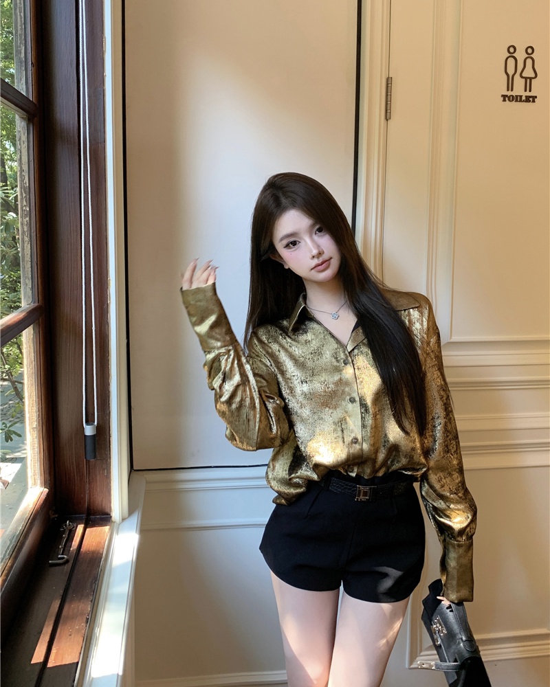 Casual gold temperament tops all-match long sleeve shirt