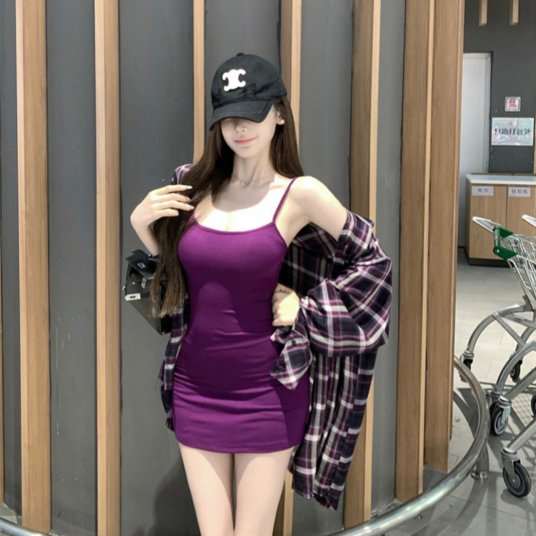 Plaid sling thin shirts summer purple shirt for women