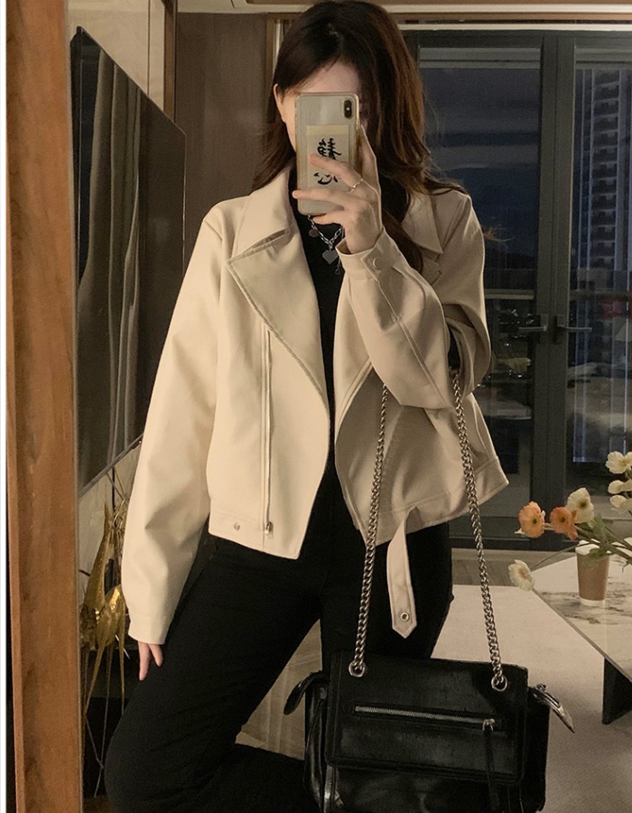 Loose retro PU autumn long sleeve coat for women