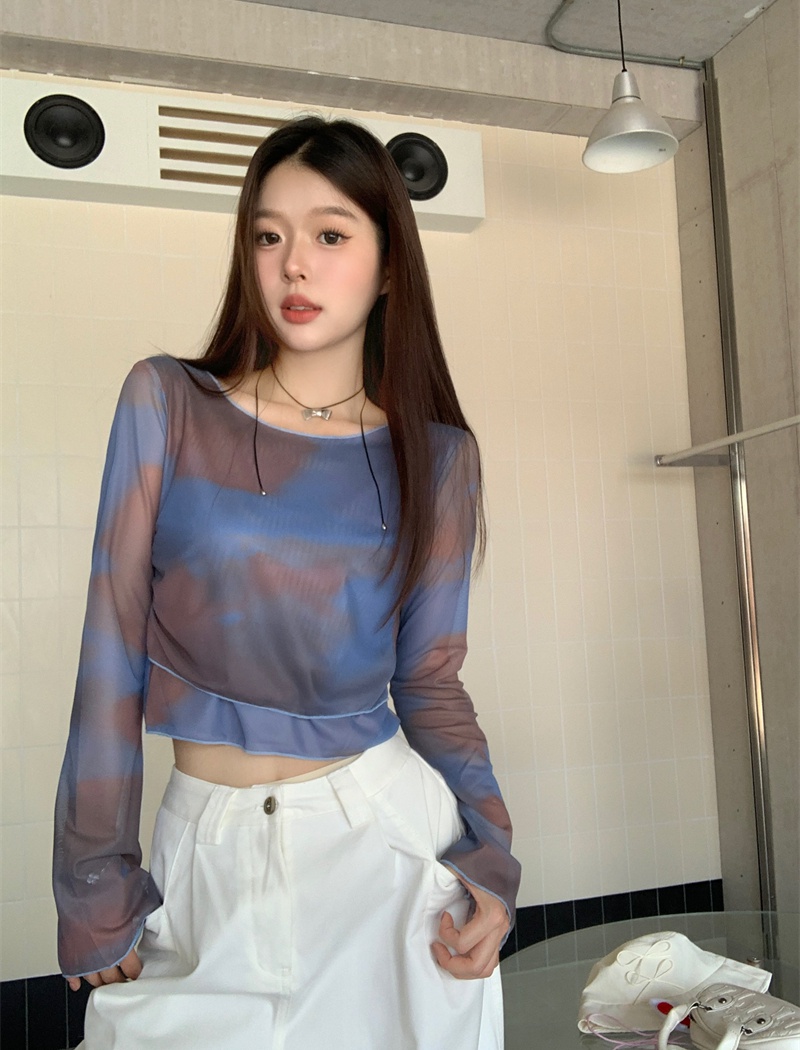 Enticement short navel T-shirt slim tie dye tops for women