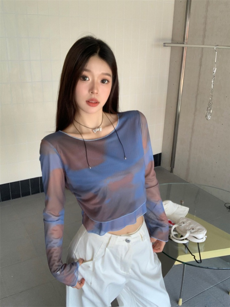 Enticement short navel T-shirt slim tie dye tops for women