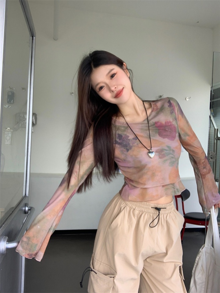 Enticement short navel T-shirt slim tie dye tops for women