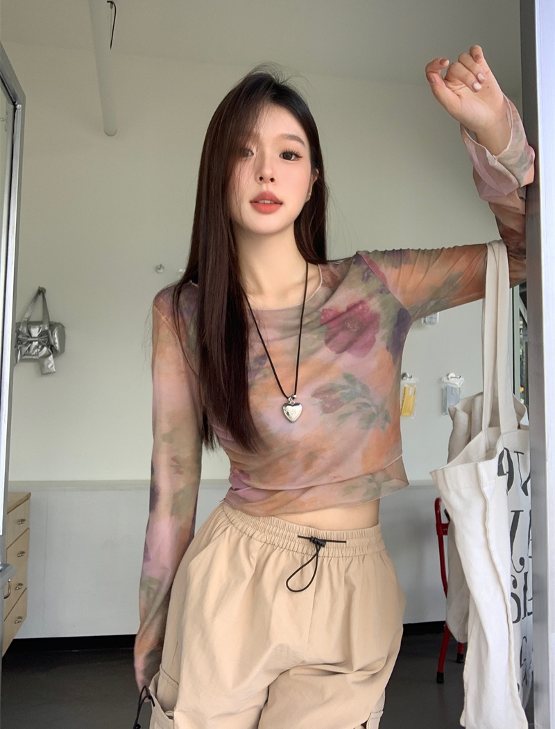 Enticement short navel T-shirt slim tie dye tops for women