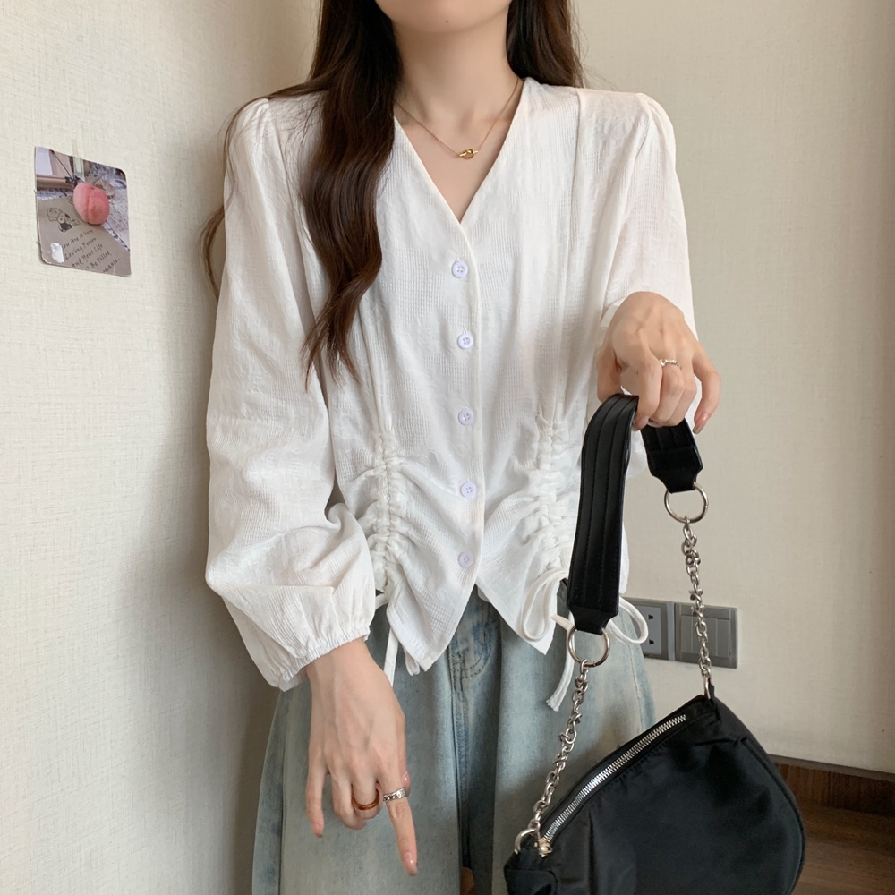 Drawstring slim autumn large yard shirt for women