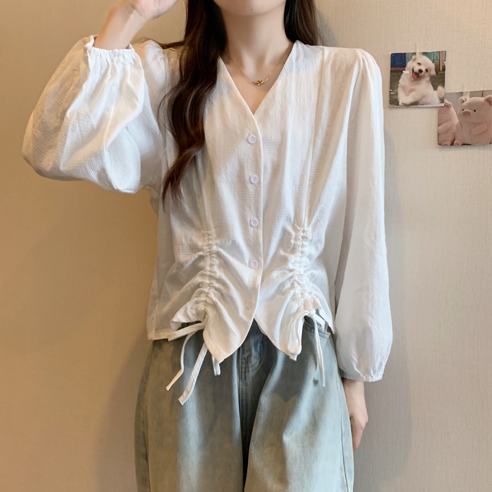 Drawstring slim autumn large yard shirt for women