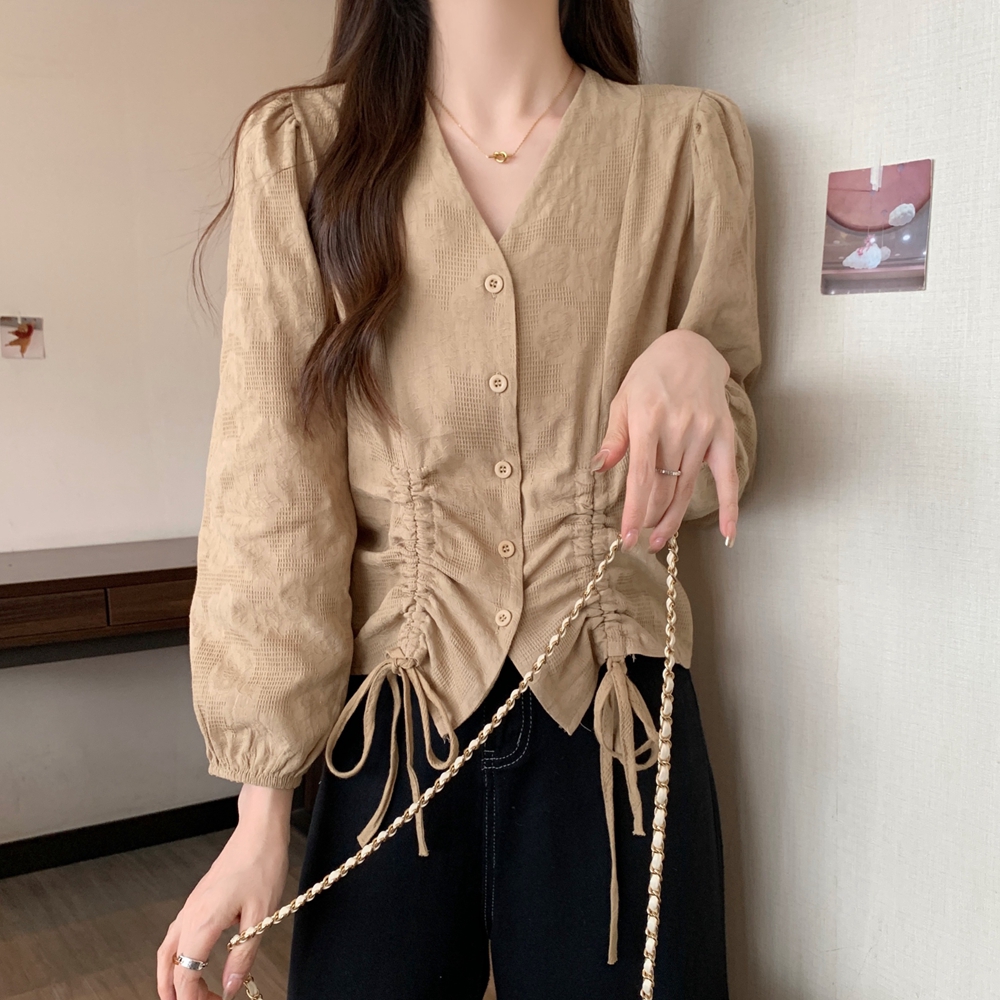 Drawstring slim autumn large yard shirt for women