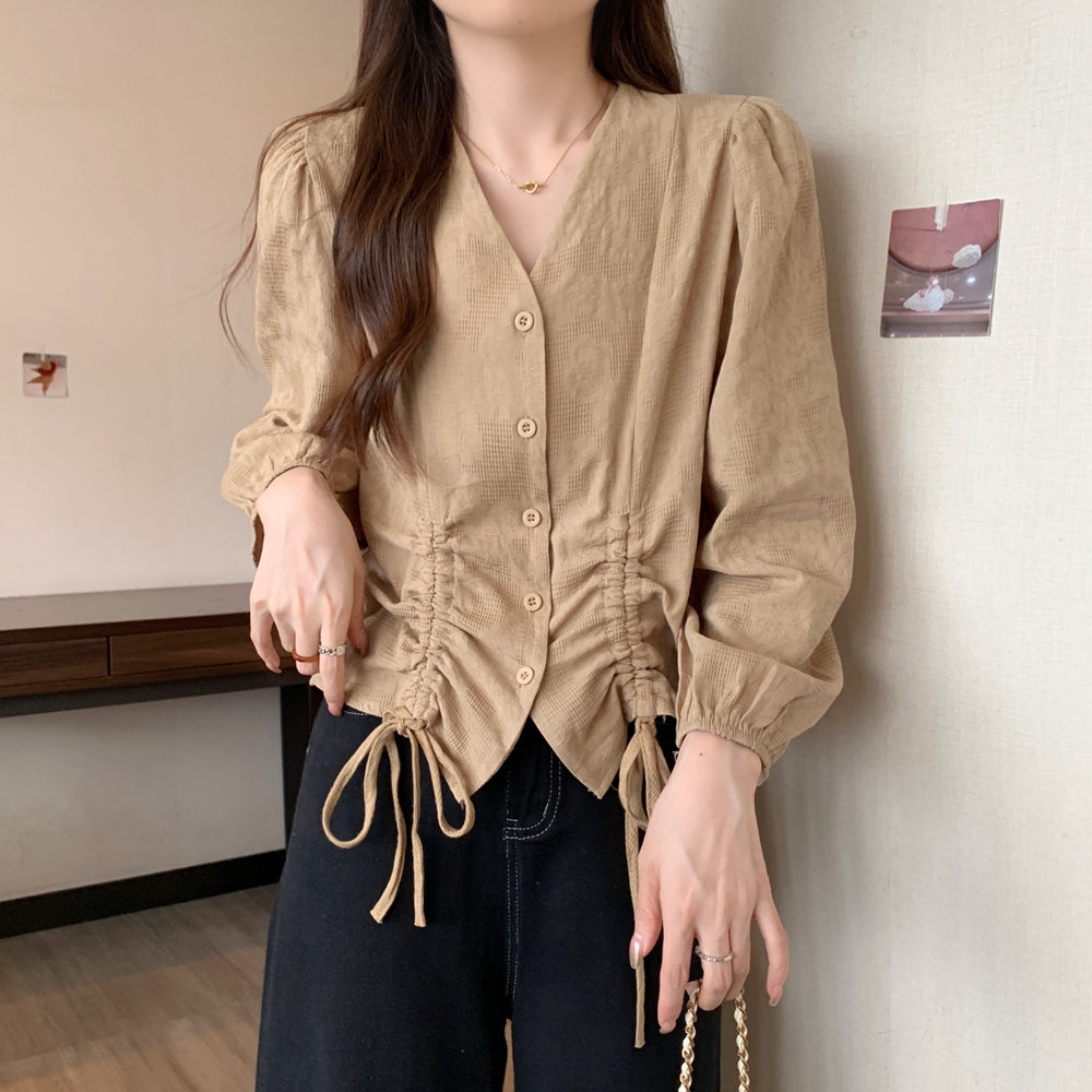 Drawstring slim autumn large yard shirt for women