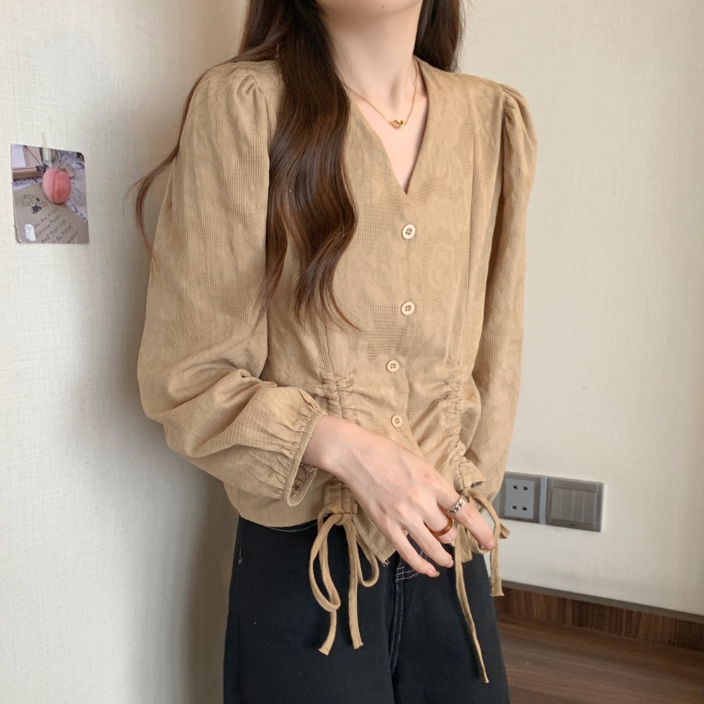 Drawstring slim autumn large yard shirt for women