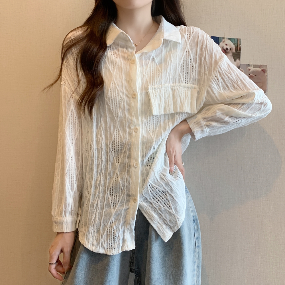 Casual fat hollow sun shirt loose large yard shirt