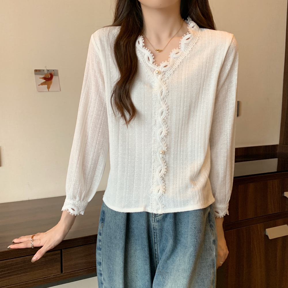 V-neck niche long sleeve fat sister shirt for women