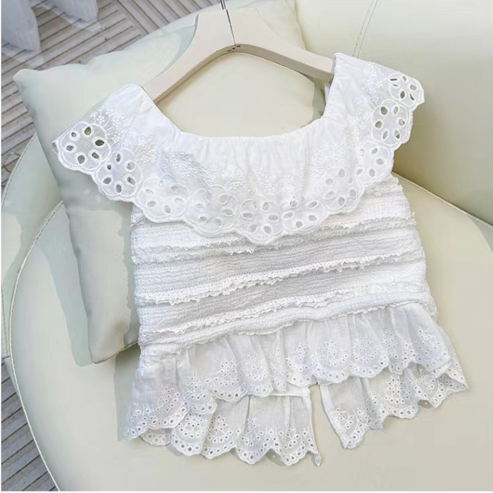 Lace flat shoulder skirt lady tops 2pcs set for women