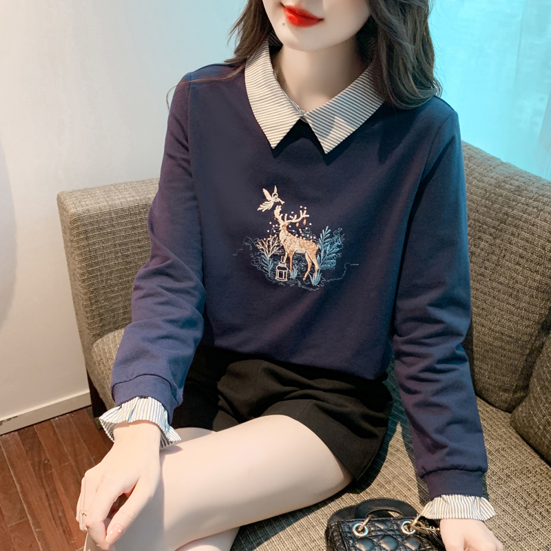 Embroidery fashion shirt long sleeve Pseudo-two hoodie