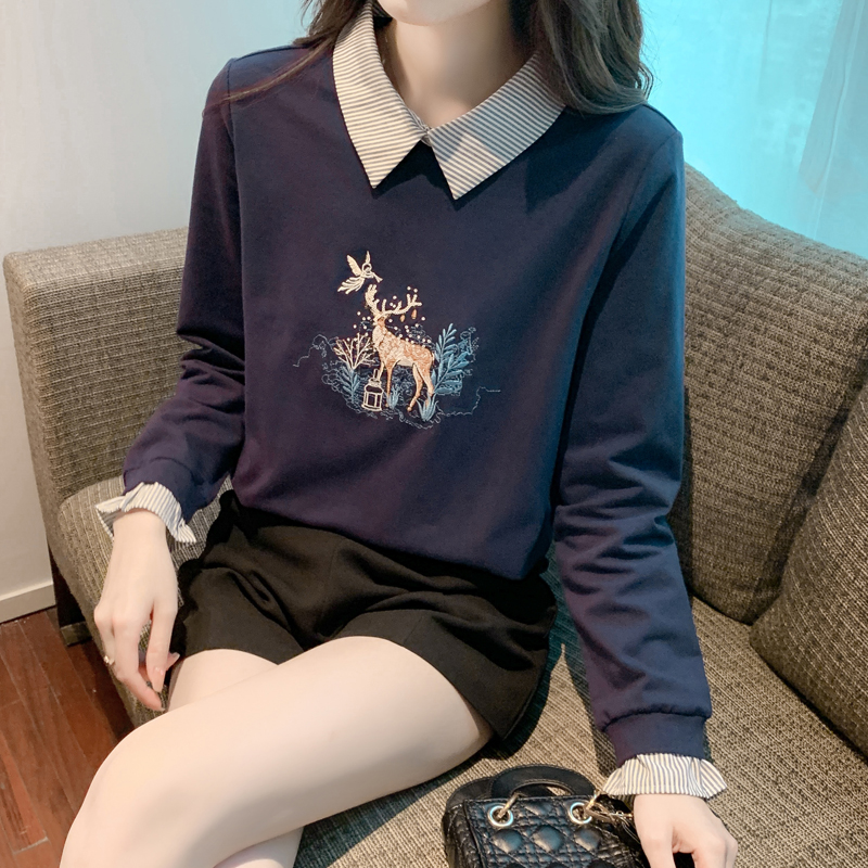 Embroidery fashion shirt long sleeve Pseudo-two hoodie