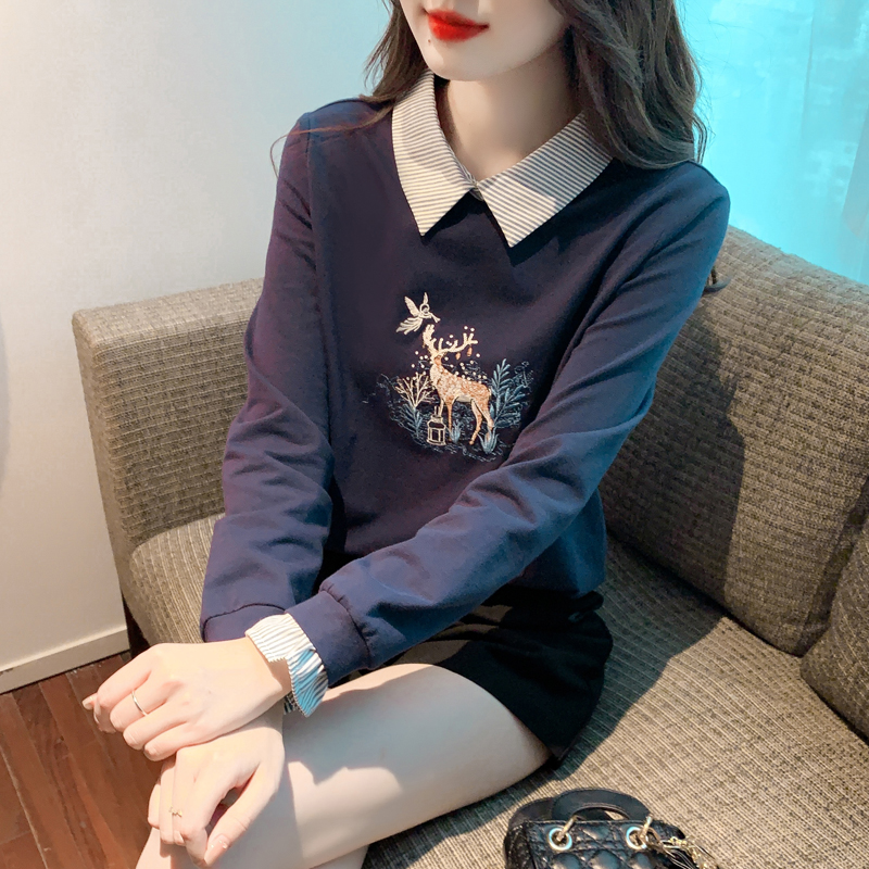 Embroidery fashion shirt long sleeve Pseudo-two hoodie