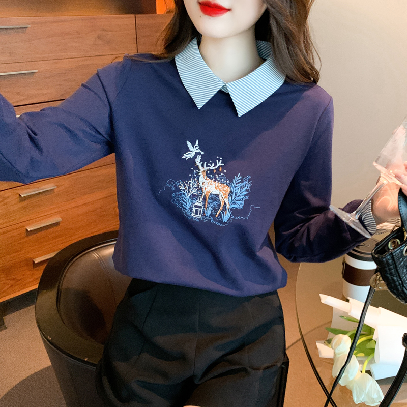 Embroidery fashion shirt long sleeve Pseudo-two hoodie