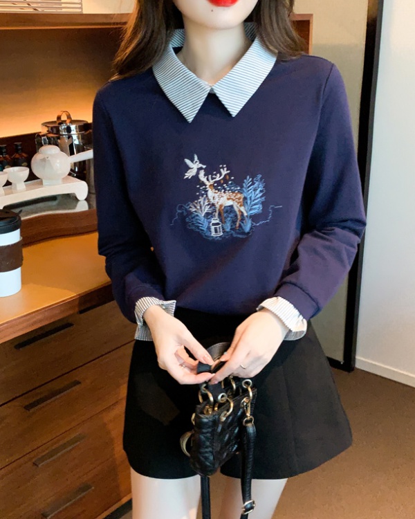 Embroidery fashion shirt long sleeve Pseudo-two hoodie