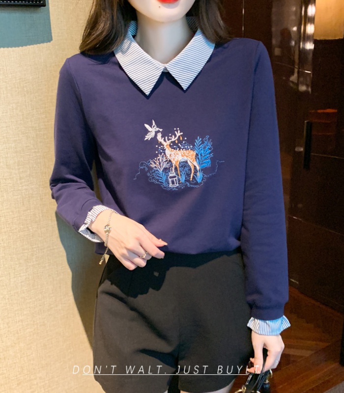 Embroidery fashion shirt long sleeve Pseudo-two hoodie