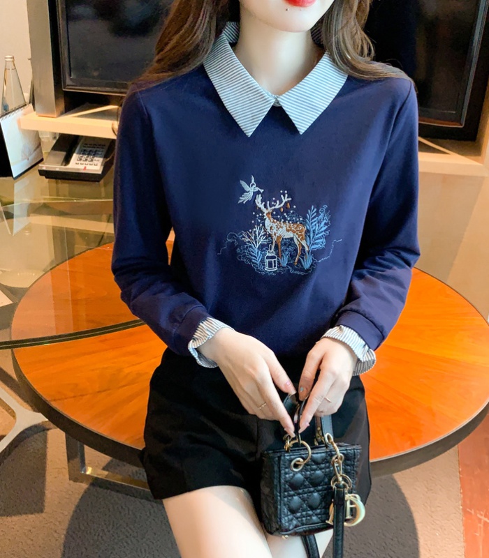 Embroidery fashion shirt long sleeve Pseudo-two hoodie