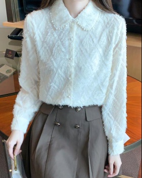 Western style long sleeve tops beige lace shirt