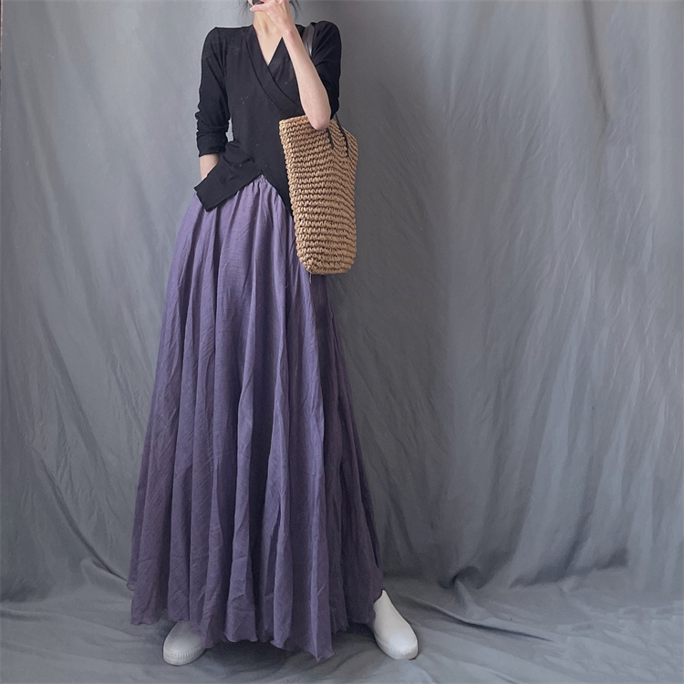 Big skirt cotton linen skirt elastic minimalist long skirt