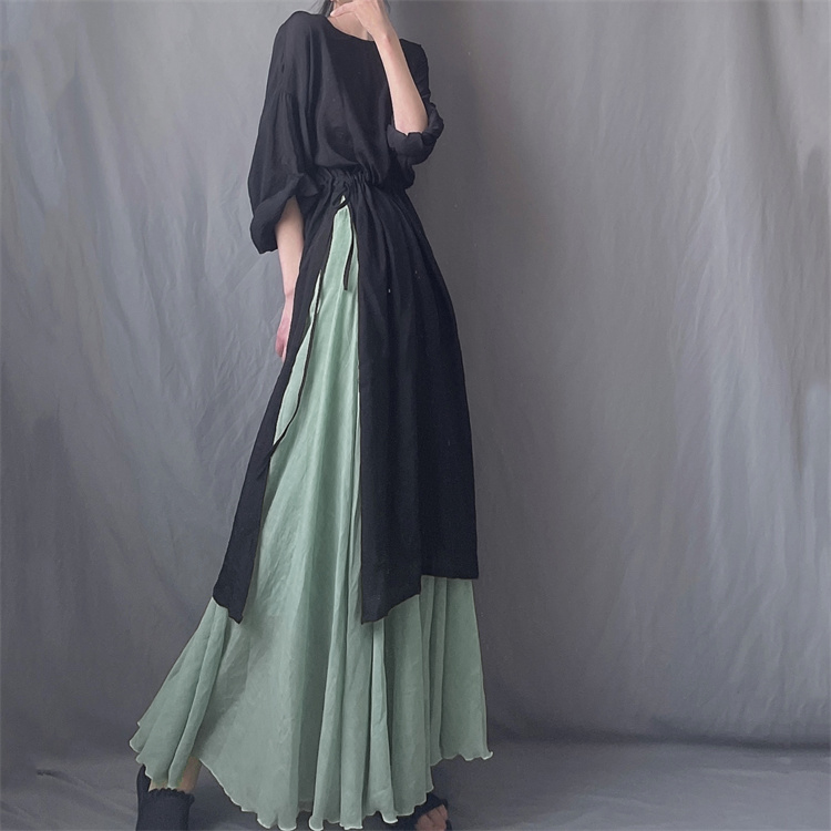 Big skirt cotton linen skirt elastic minimalist long skirt