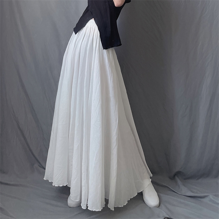 Big skirt cotton linen skirt elastic minimalist long skirt