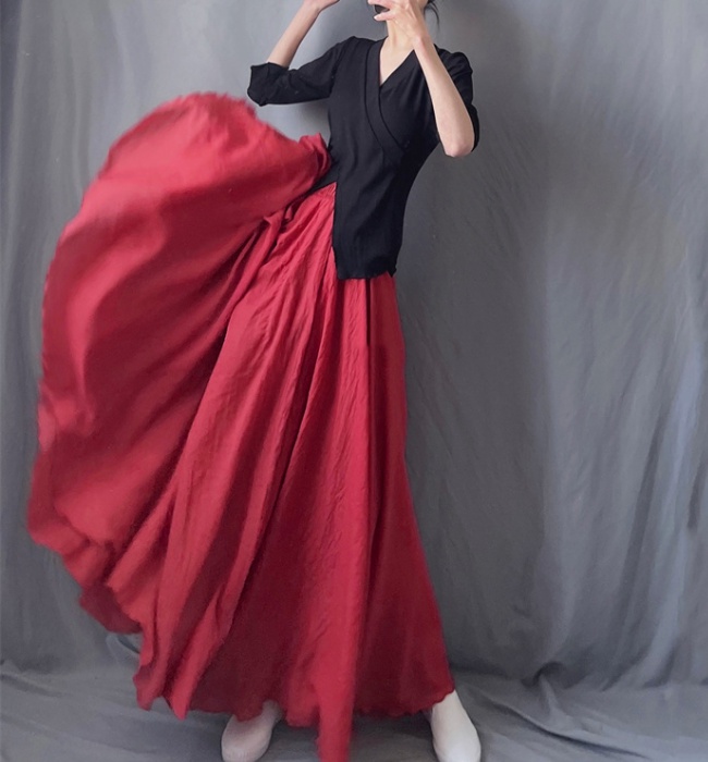 Big skirt cotton linen skirt elastic minimalist long skirt